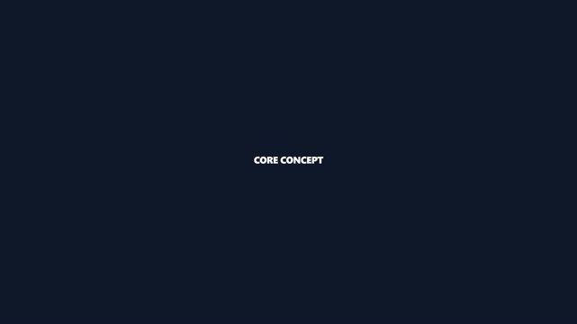 Core Concept Minimalist Typography Animation on Dark Blue Background.
