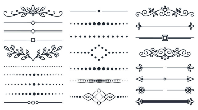 Ornate divider line border flourish text separator set.