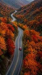 Naklejka premium Road, highway, autumn aesthetic flat lay composition on a soft neutral background