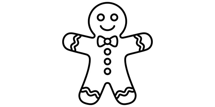 Simple black and white outline icon of a cute gingerbread man cookie isolated on a clean white background for holiday design Vector, illustration