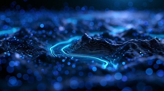 Abstract Digital Topography with Glowing Blue Data Flow
