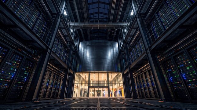 Modern High-Tech Data Center Server Room with Racks