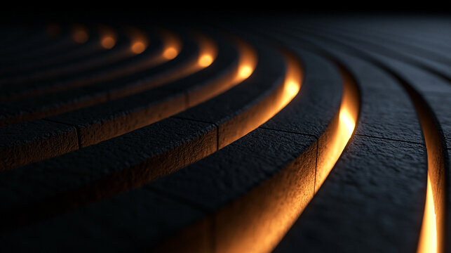 Abstract Curved Concrete Steps with Warm Glowing Light