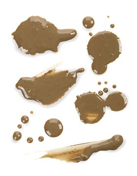 Set of isolated brown mud splashes and organic dirt stains.
