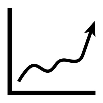 Upward Graph Chart Icon for Stock Market Growth, black Vector Illustration