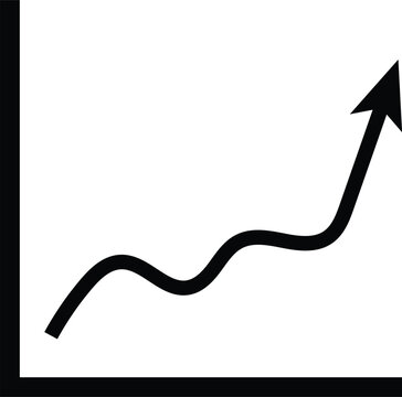 Upward Graph Chart Icon for Stock Market Growth, black Vector Illustration