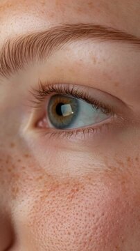 Extreme Close-Up of a Human Eye with Freckles and Long Eyelashes