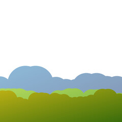 Fototapeta premium Simple green hill landscape with fluffy clouds isolated on transparent background
