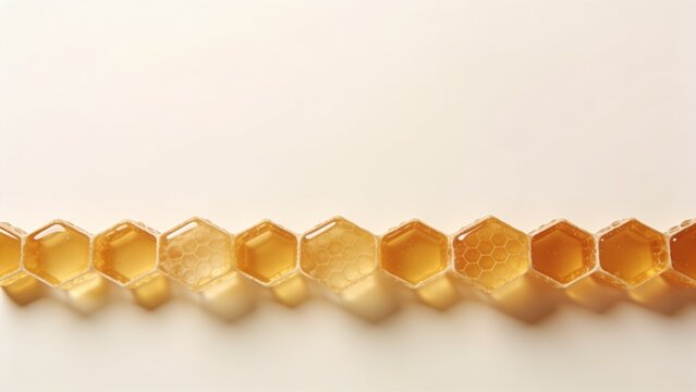 Honeycomb hexagon honey row close-up for food packaging, natural products and kitchen design