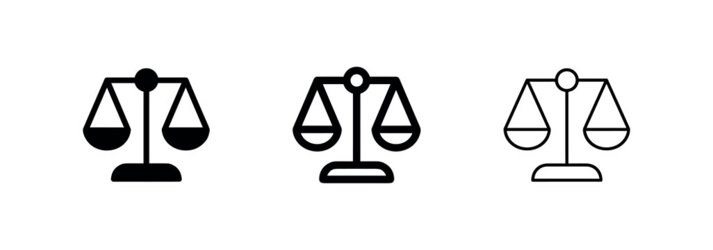 Balance Scales Justice and Law Icon Set - Equity and Equality Symbol