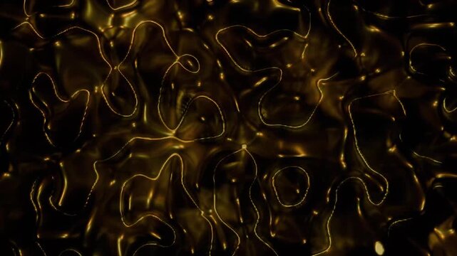 Dark Golden Abstract Motion Graphics Background with Flowing Organic Lines and Glowing Particles Elegant Energy Flow Concept