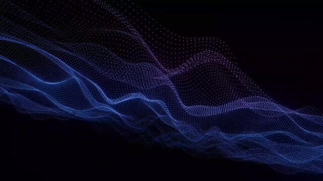 Abstract Blue Purple Particle Wave Motion Graphics Ethereal data flow visualization symbolizing connectivity and technological progress modern