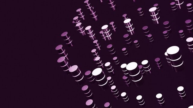 Plum Purple Abstract 3D Motion Graphics with Floating Metallic Cylinders for Technology and Modern Data Visualization ambient motion background