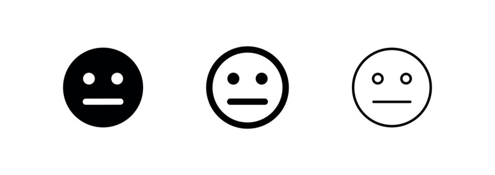 Neutral face or expressionless emoticon icon set, isolated on white background.