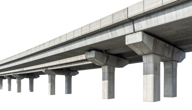 Concrete highway bridge structure showing elevated road pillars and heavy industrial construction materials for urban infrastructure development projects&nbsp;