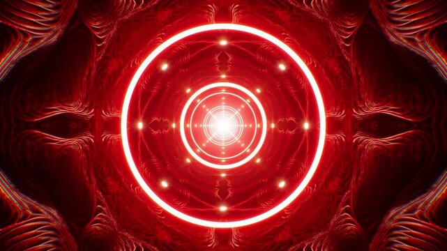 Glowing red light circle organic pattern tunnel