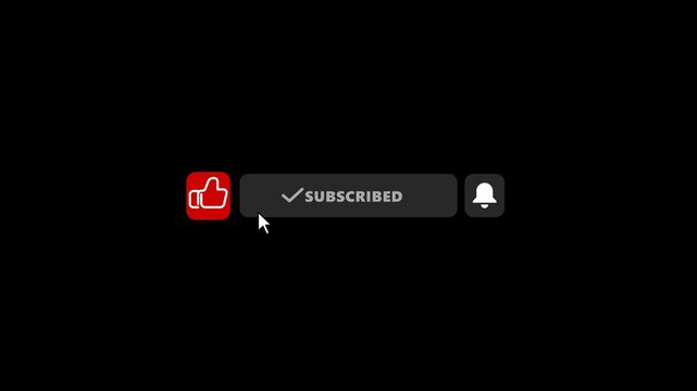 YouTube Subscribe Button Notification Bell and Like Animation on Black Screen 4K