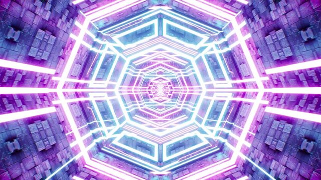 Neon Octagon Brick Tunnel VJ Loop