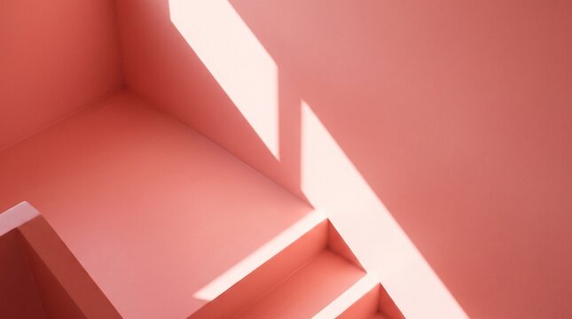 Modern Pink Staircase With Copy Space And Sunlight Casting Sharp