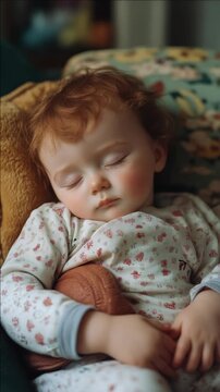 Close-up of a Toddler with Red Hair Sleeping Peacefully