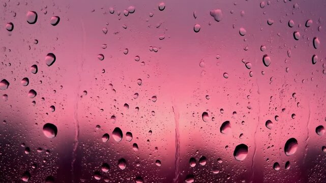 Pink Raindrops on Glass Surface 4K Generative AI