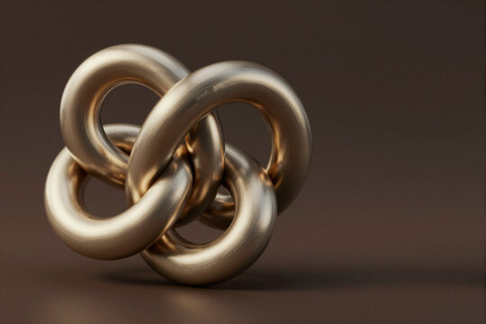 Abstract interlocking brushed gold metal rings for background