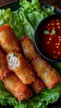 Golden Fried Spring Rolls with Spicy Dipping Sauce