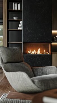 Modern Luxury Living Room with Cozy Armchair and Fireplace