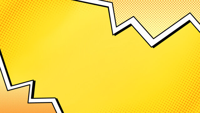 Abstract Comic Book Style Yellow Background with Halftone Texture and Bold Geometric Speech Bubble Frame for Creative Graphic Design Projects PNG