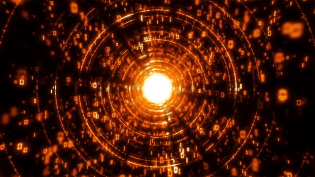 3D Big Data Digital futuristic tunnel with round matrix. Technological and related motion background. Seamless loop 3D rendering