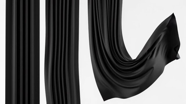 Abstract black fabric drapes on a white background