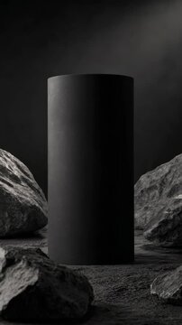 Black Cylindrical Podium on a Rock Surface in a Moody Setting