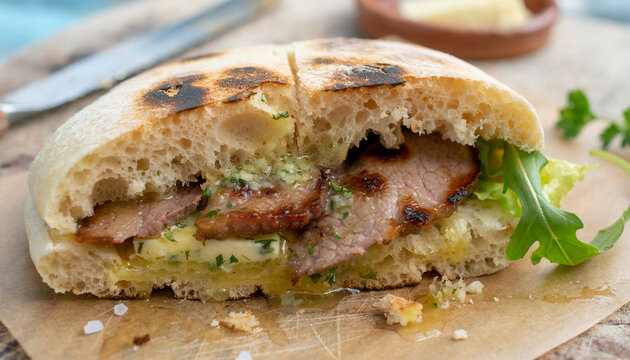 Portuguese Bolo do Caco Garlic Bread Sandwich