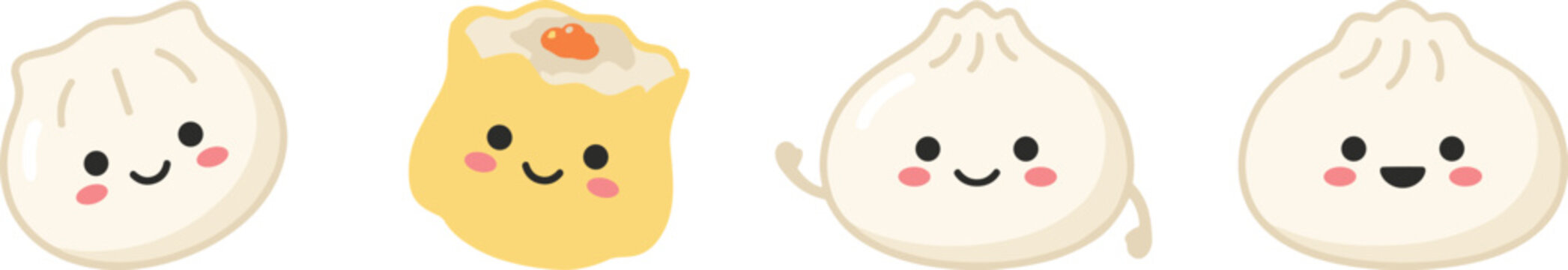 Cute cartoon dim sum and baozi vector characters set