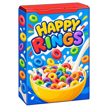 colorful cereal box happy rings isolated