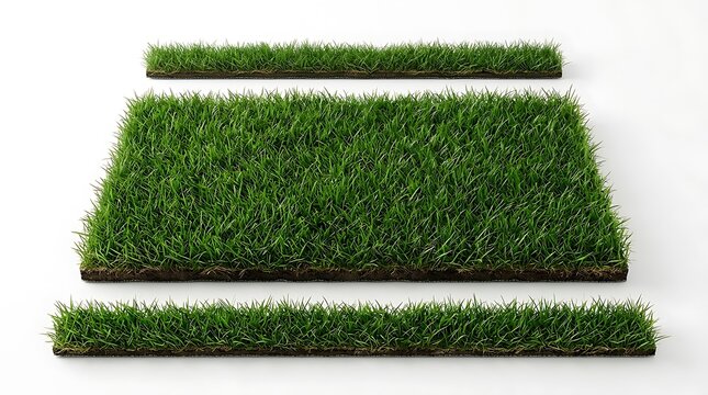 Fresh green grass turf sod patches isolated on white background for landscape design architecture website presentation