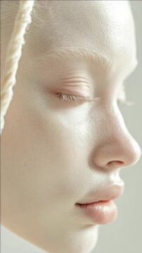 Close-up profile of a serene woman with blonde hair and pale skin