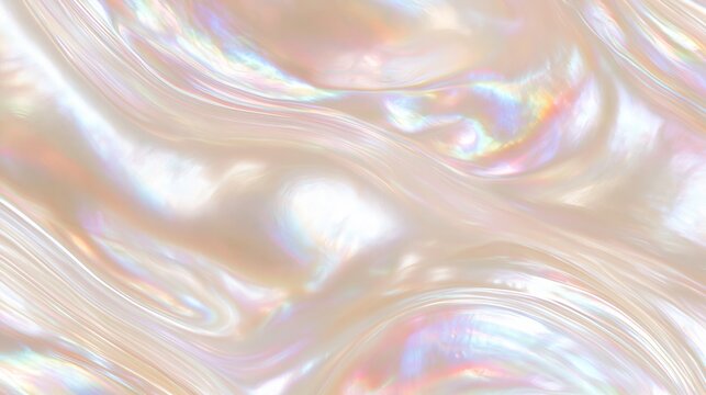 Soft iridescent pearl texture with flowing pastel reflections creating a luxurious abstract holographic background