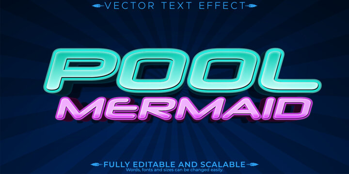 Pool Mermaid text effect, editable cyan and aquatic text style
