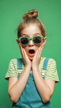 Surprised Girl with Green Sunglasses and Open Mouth