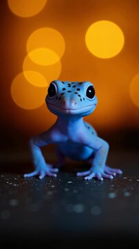 Cute Blue Axolotl Character with Big Eyes and Golden Bokeh Background