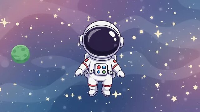 Space traveler floats happily among planets