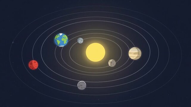 Solar system orbits gently against deep space