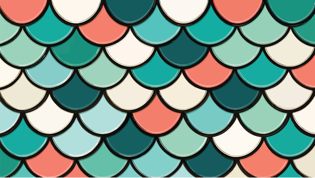 Colorful fish scale pattern overlapping semi-circle shapes in teal, coral, and cream color palette