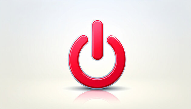 Red Power Button Icon with Reflection on White Background for Digital Devices and Websites