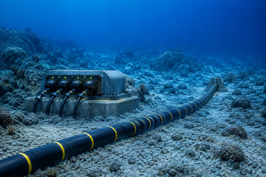 Submarine Communication Cable on Deep Ocean Floor