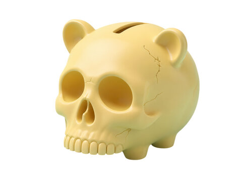 Skull shaped piggy bank representing financial risk and debt