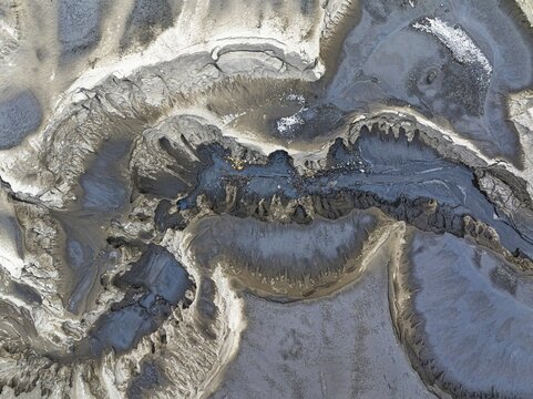 Mud pot, Fjallabak Nature Reserve, drone shot, Sudurland, Iceland