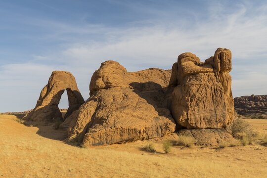 Rock formation with rock arch, Ennedi plateau, Chad
