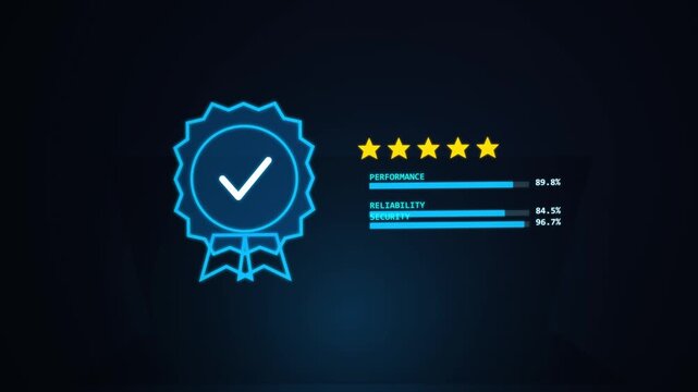 Rating Stars. Digital Five Star Rating with Quality Seal and Performance Bars